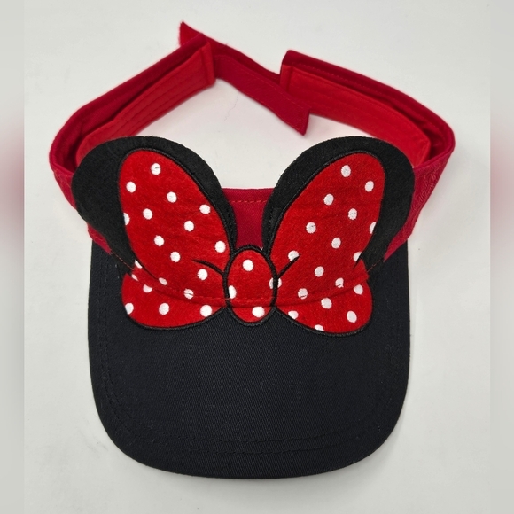 DISNEY PARKS MINNIE MOUSE SUN VISOR BLACK & RED POLKA DOT BOW EARS WOMEN OS - Picture 6 of 12
